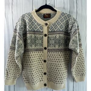 Vintage Alps Cardigan Sweater size Small Wool Blend Nordic Ivory Grandma